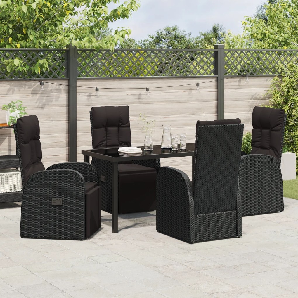 vidaXL Ανακλινόμενες Καρέκλες Κήπου 5 pcs Μαύρο 140 x 70 x 73 cm