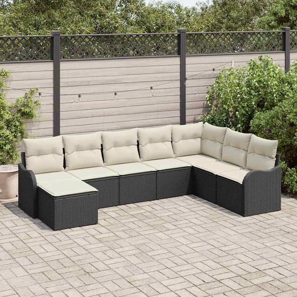 vidaXL Σετ Καναπέ Κήπου με μαξιλάρι 8 pcs Μαύρο Πολυ ράταν