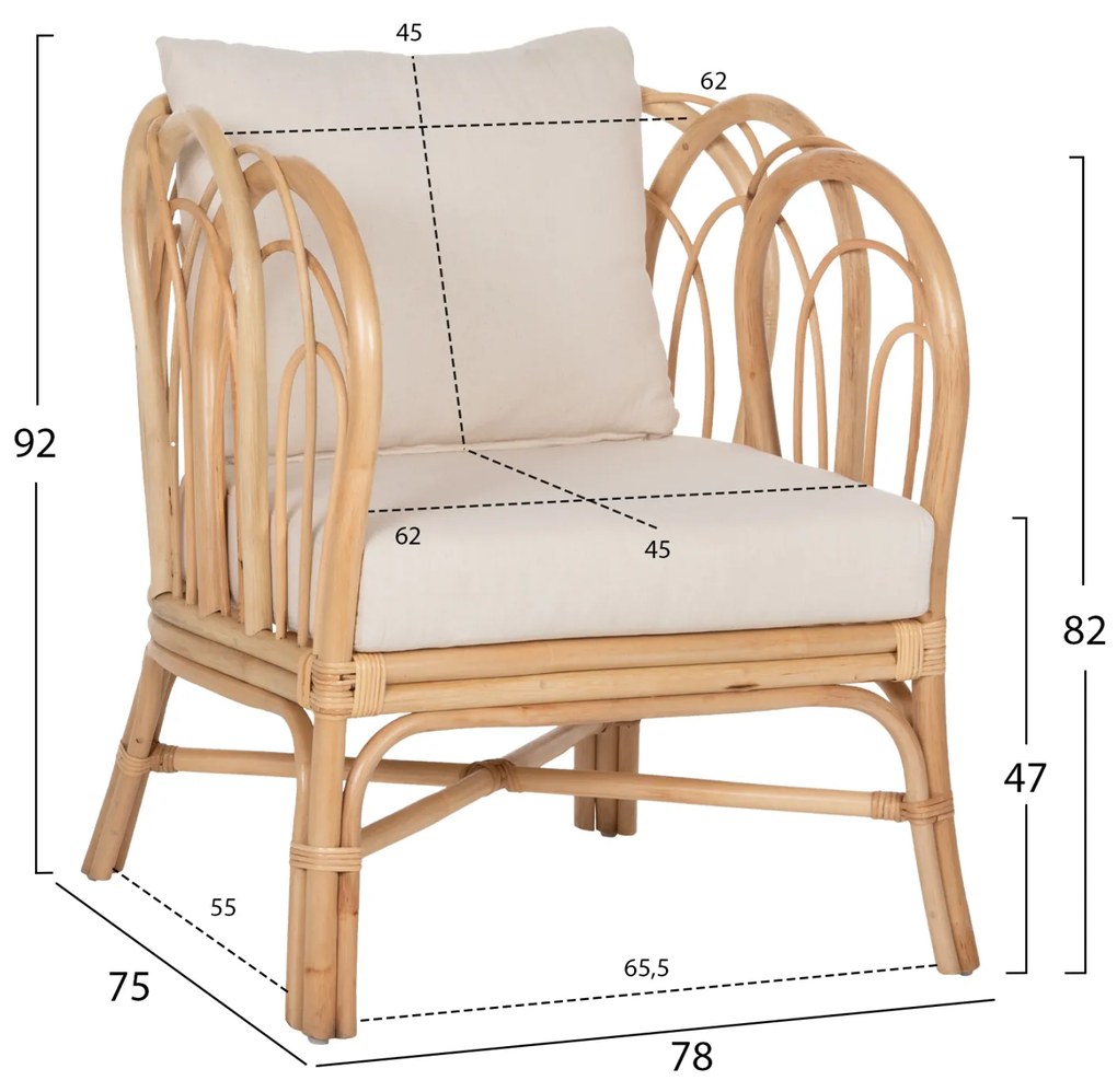 ΠΟΛΥΘΡΟΝΑ ESTOR HM9817 RATTAN ΣΕ ΦΥΣΙΚΟ-ΛΕΥΚΟ ΜΑΞΙΛΑΡΙ 78x75x92Υ εκ. - 0610416 - HM9817