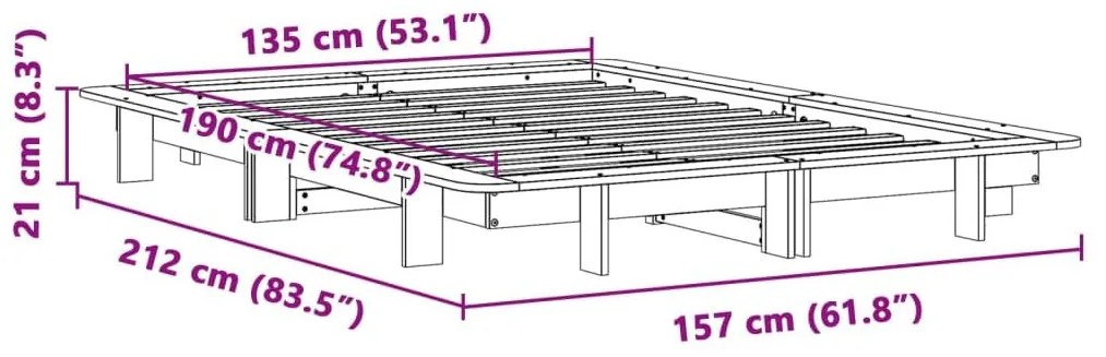 Σκελετός Κρεβατιού Χωρίς Στρώμα 135x190 εκ Μασίφ Ξύλο Πεύκου - Καφέ