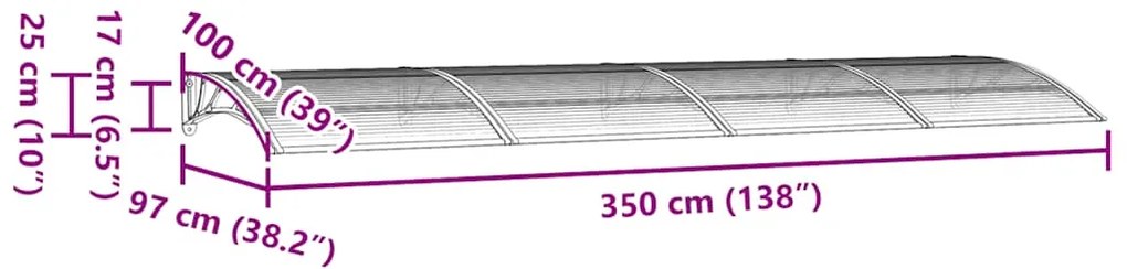 vidaXL Στέγαστρο Πόρτας Γκρι 350x100 εκ. Πολυανθρακικό