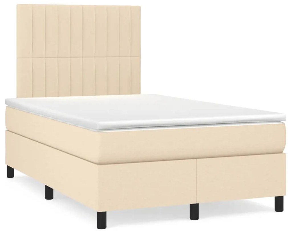 vidaXL Κρεβάτι Boxspring με Στρώμα &amp; LED Κρεμ 120x190 εκ. Υφασμάτινο