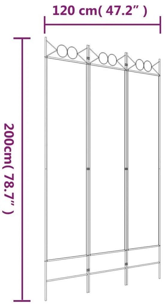 Διαχωριστικό Δωματίου με 3 Πάνελ Λευκό 120 x 200 εκ. Υφασμάτινο - Λευκό