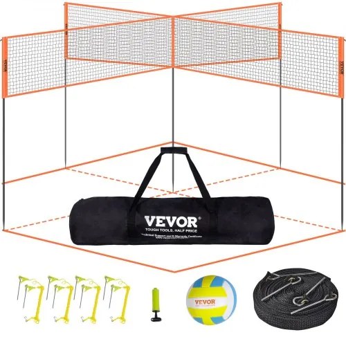 VEVOR 4-Way Volleyball Net, Adjustable Height Badminton Net Set for Backyard Beach Lawn, Outdoor Portable Volleyball Net with Carrying Bag, 4 Square Quick Assemble Game Set For Kids And Adults