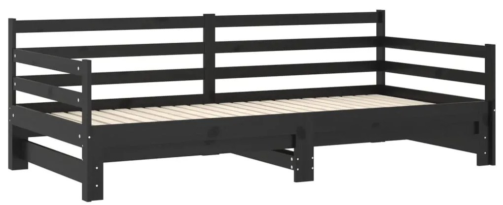 vidaXL Καναπές Κρεβάτι Μαύρος 2 x (90 x 200) εκ. από Μασίφ Ξύλο Πεύκου