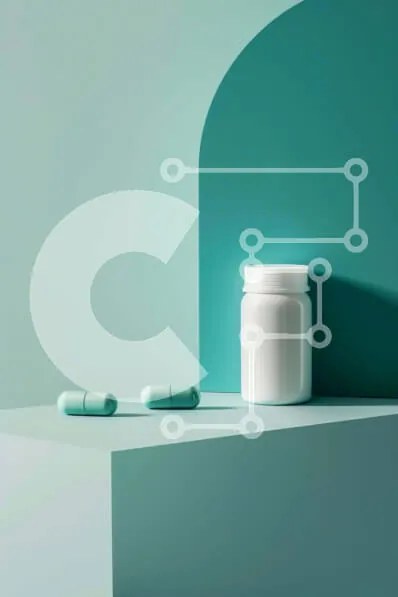 Intra Συλλεκτικό Ξύλινο Παζλ Plywood 4mm - Λευκό βάζο και πράσινα χάπια σε μπλε-γκρι επιτραπέζιο Σε Ξύλινο Κουτί - Διαστάσεις Puzzle: 10x10 cm – 25 κομμάτια