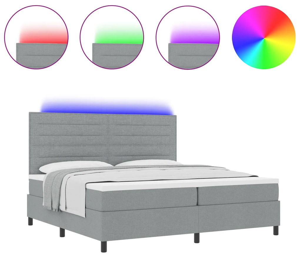 vidaXL κρεβάτι με ελατήρια και στρώμα & LED φωτισμός γκρι 200 x 200 εκ. υφασμάτινο