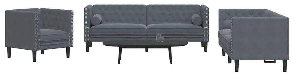 vidaXL Σετ Καναπέ 3 pcs Σκούρο γκρι Βελούδο