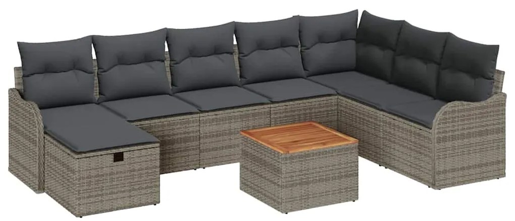 vidaXL Σετ Καναπέ Κήπου με μαξιλάρι 9 pcs Γκρι Πολυ ράταν