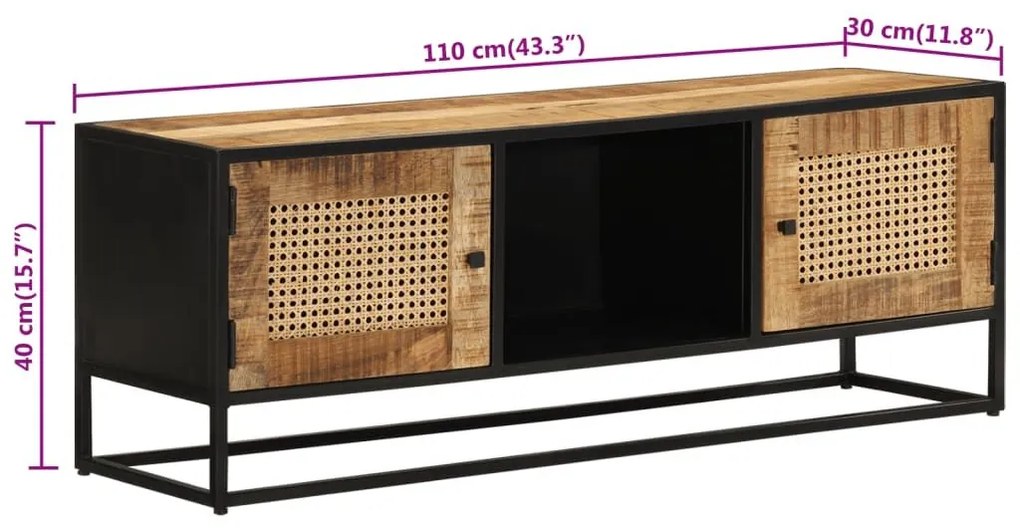 Έπιπλο Τηλεόρασης 110 x 30 x 40 εκ. Μασίφ Ξύλο Μάνγκο &amp; Σίδηρος - Καφέ