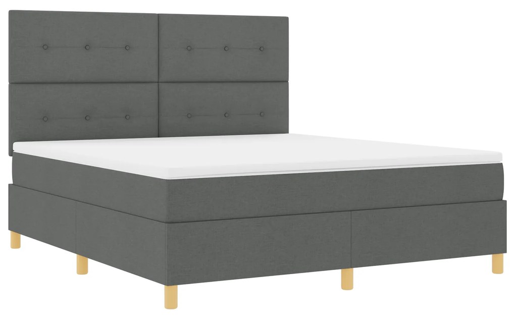 vidaXL Box Spring Bed με Στρώμα & LED Σκούρο Γκρι 180x200 εκ. Ύφασμα