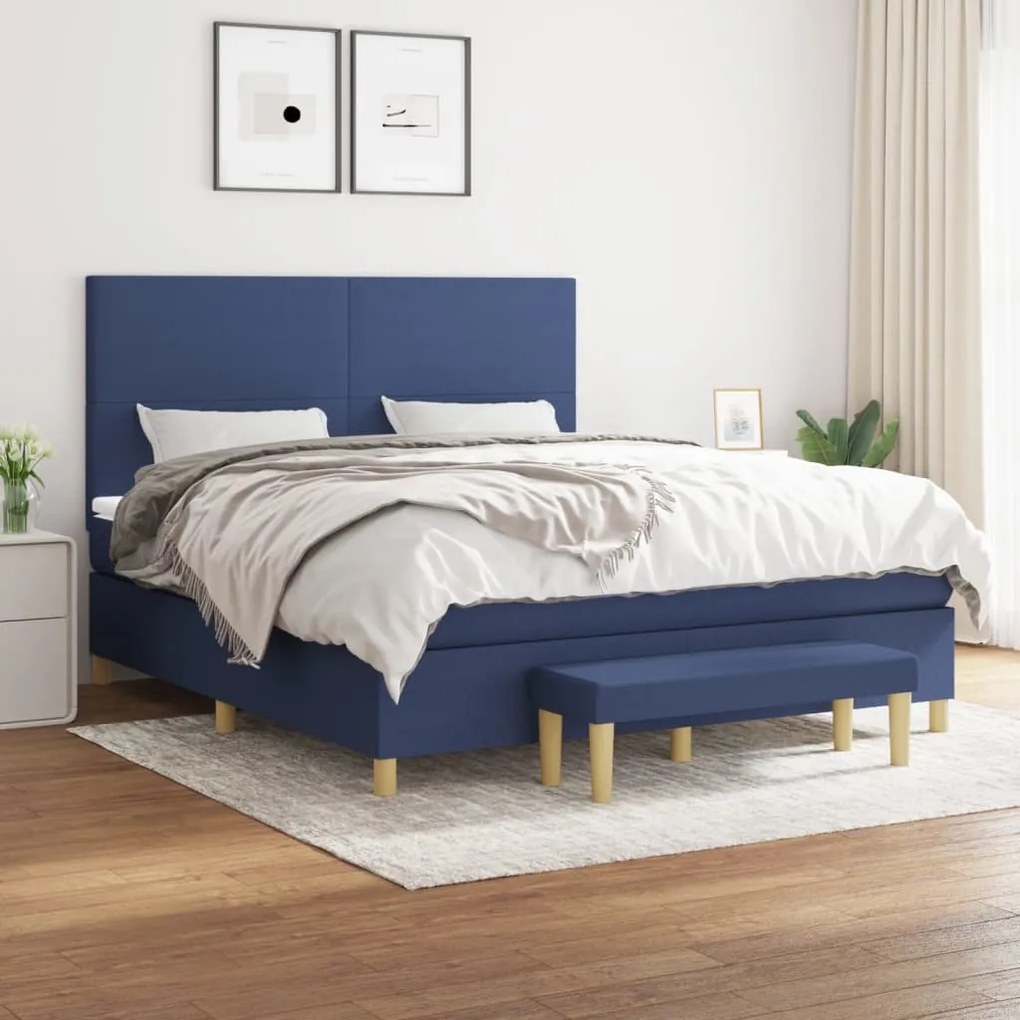 Κρεβάτι Boxspring με Στρώμα Μπλε 180x200 εκ. Υφασμάτινο - Μπλε