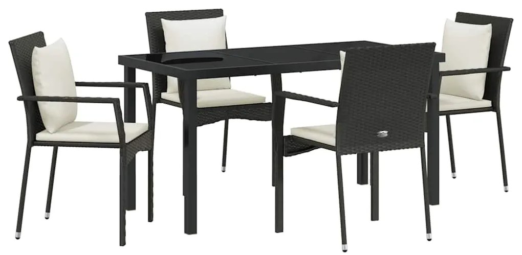 vidaXL Σέτ φαγητού για κήπο με μαξιλάρι 5 pcs Μαύρο Πολυ ράταν