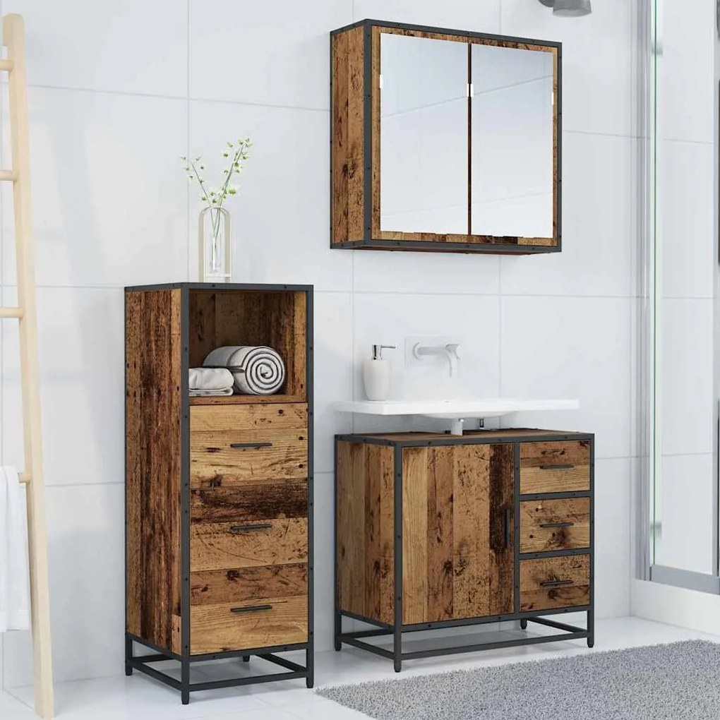 vidaXL Σετ Επίπλων Μπάνιου 3 pcs Παλαιό ξύλο 35 x 37.5 x 100 εκ.