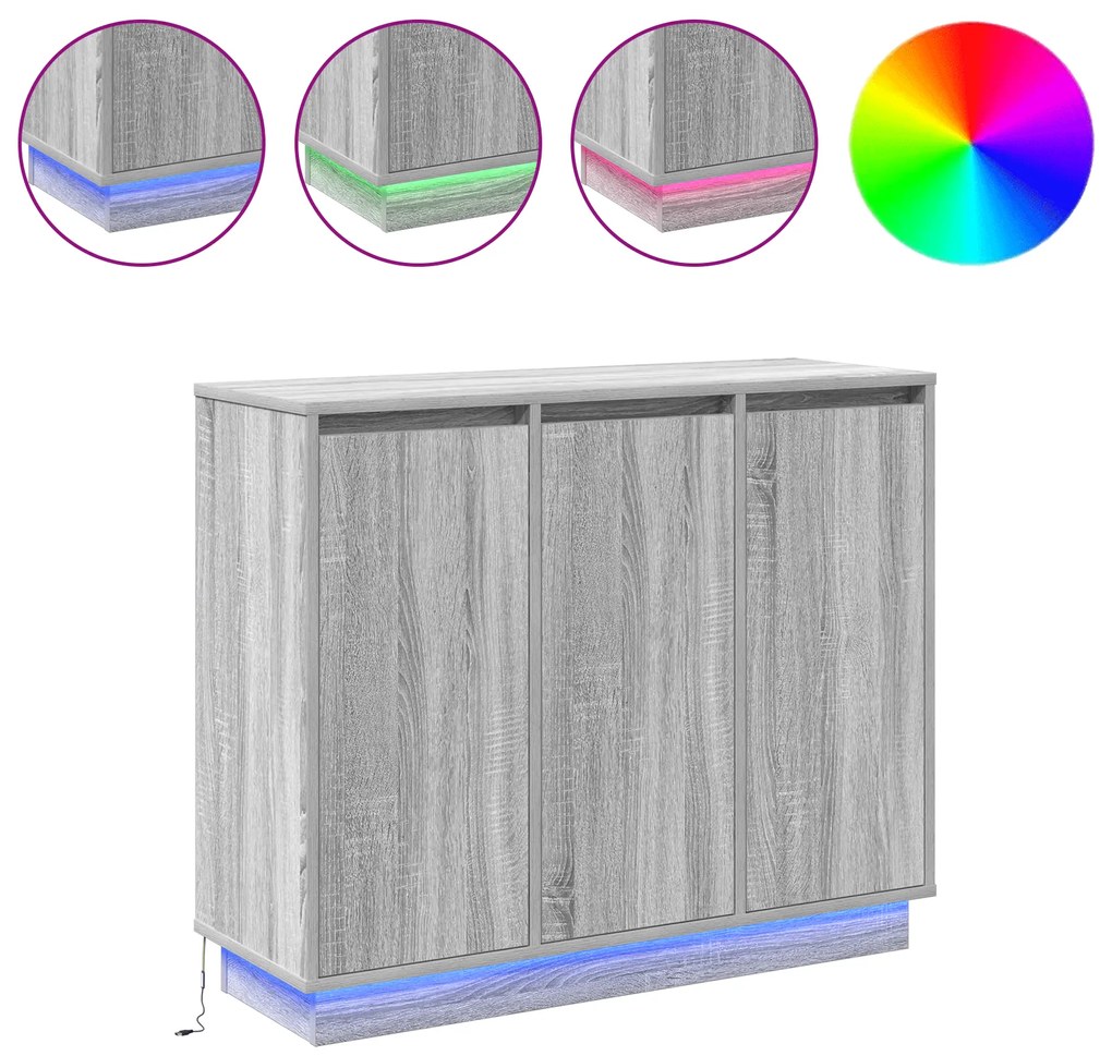 vidaXL Σουσί με LED Γκρι Σονομά 90x32x75 εκ Επεξεργασμένο Ξύλο