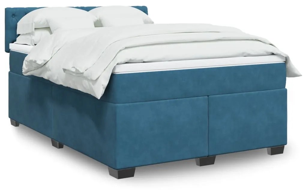 vidaXL Κρεβάτι Boxspring με Στρώμα Μπλε 140x200 εκ. Βελούδινο