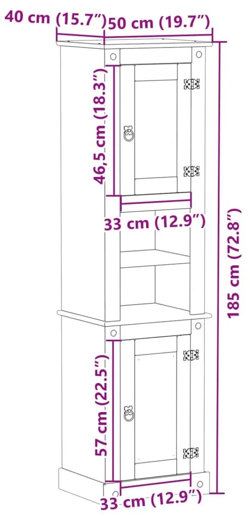 Ντουλάπι Μπάνιου Corona 50x40x185 εκ. από Μασίφ Ξύλο Πεύκου - Καφέ