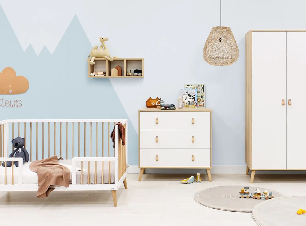 Βρεφικό Κρεβάτι Jort 70x140cm από μασίφ Οξιά White + Natural  ToiToiKids