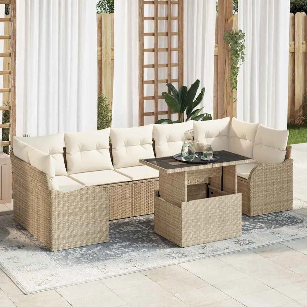 vidaXL Σετ Καναπέ Κήπου με μαξιλάρι 8 pcs Μπεζ Πολυ ράταν