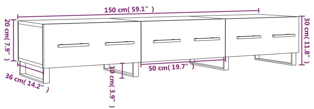 Έπιπλο Τηλεόρασης Μαύρο 150x36x30 εκ. από Επεξεργασμένο Ξύλο - Μαύρο