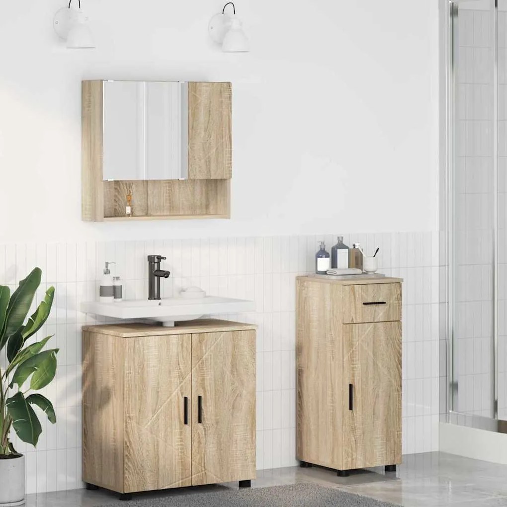 vidaXL Σετ Επίπλων Μπάνιου με πόρτα 3 pcs Sonoma Δρυς 61 x 35 x 64 εκ.