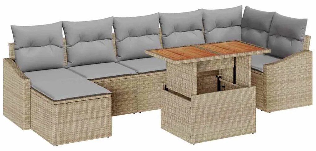 vidaXL Σετ Καναπέ Κήπου με αποθήκευση 8 pcs Μπεζ Πολυ ράταν