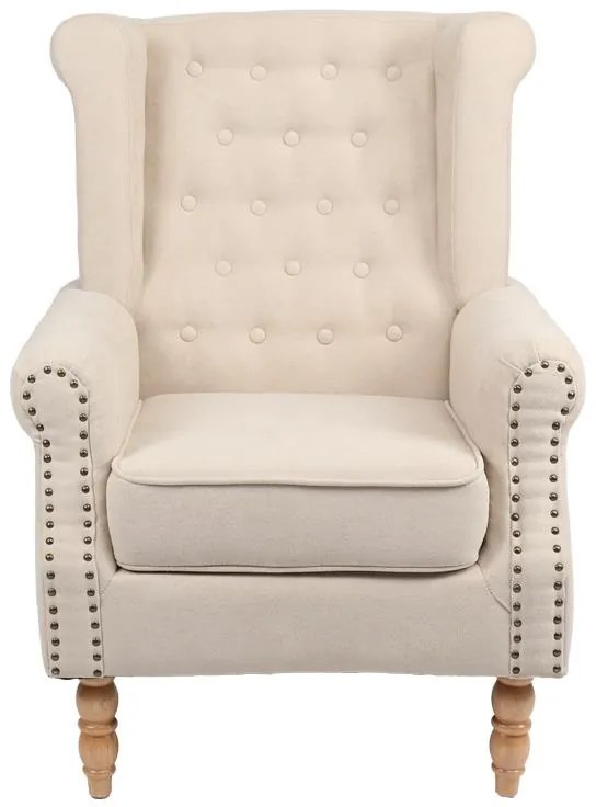 Πολυθρόνα Piore μπεζ ύφασμα και πόδι rubberwood σε φυσική απόχρωση 77x80x106εκ 77x80x106 εκ.