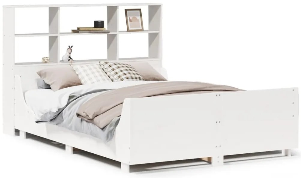 vidaXL Κρεβάτι Βιβλιοθήκη Χωρίς Στρώμα Λευκό 120x190 εκ Μασίφ Πεύκο