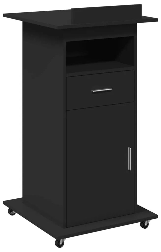 vidaXL Αναλόγιο με Ροδάκια &amp; Συρτάρι Μαύρο 55x55x107 εκ. Επεξ. Ξύλο