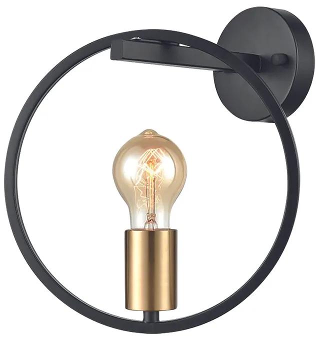 Φωτιστικό Τοίχου - Απλίκα KQ 9016-1W HOOP WALL LAMP BLACK &amp; BRUSHED BRASS Γ4 - Μέταλλο - 77-8175