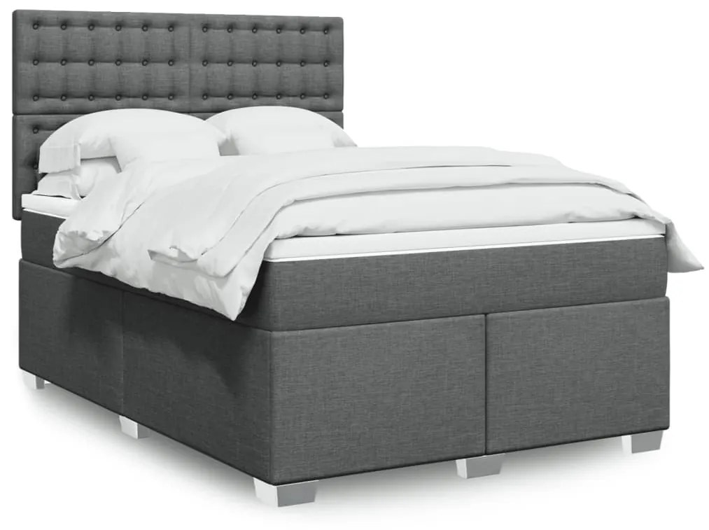 Κρεβάτι Boxspring με Στρώμα Σκούρο Γκρι 140x190 εκ. Υφασμάτινο - Γκρι