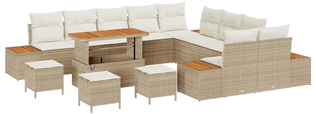 vidaXL Σετ Καναπέ Κήπου με μαξιλάρι 14 pcs Μπεζ Πολυ ράταν