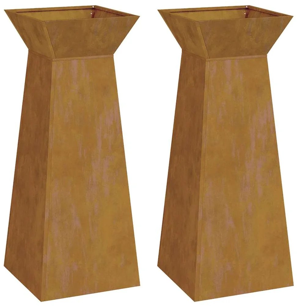 vidaXL Γλάστρα Πυλώνας 2 pcs Ασημί 40 x 40 x 100 cm Σχάρα καιρός