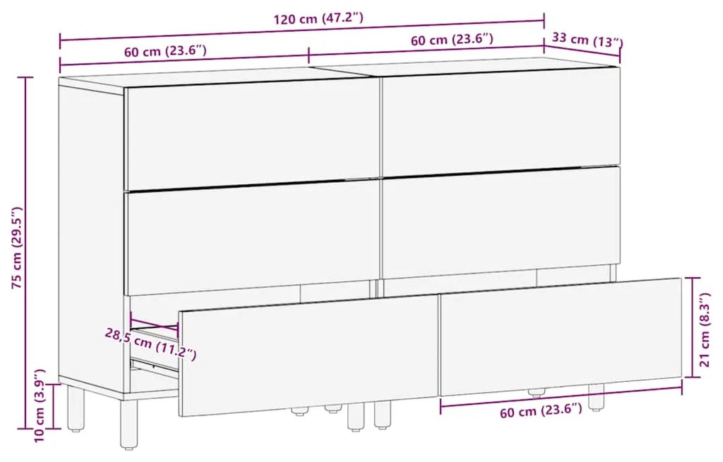 SIDEBOARDS 2 ΤΕΜΑΧΙΑ ΚΑΦΕ 60X33X75 CM ΜΑΣΙΦ ΞΥΛΟ MANGO 3310004