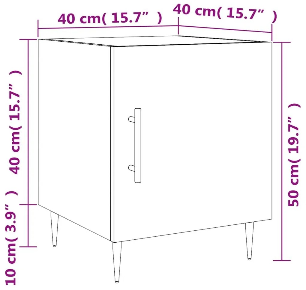 Κομοδίνο Γκρι Sonoma 40 x 40 x 50 εκ. από Επεξεργασμένο Ξύλο - Γκρι