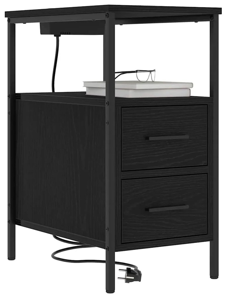 vidaXL Κομοδίνο Μαύρη δρυς 30 x 48 x 61 εκ Επεξεργασμένο ξύλο