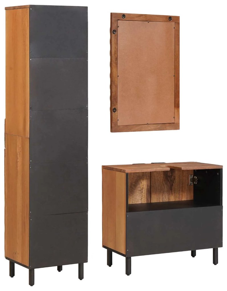 vidaXL Σετ Μπάνιου με συρτάρι με ράφι Καφέ Ακακία Στερεό ξύλο μάνγκο