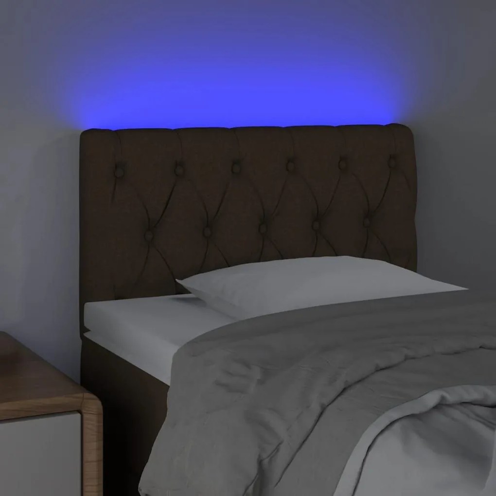 Κεφαλάρι Κρεβατιού LED Σκούρο Καφέ 80x7x78/88 εκ. Υφασμάτινο - Καφέ
