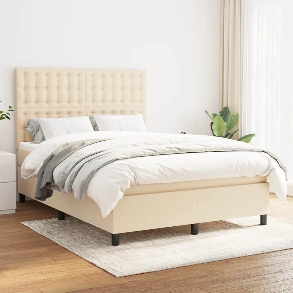 ΚΡΕΒΑΤΙ BOXSPRING ΜΕ ΣΤΡΩΜΑ ΚΡΕΜ 140X190 ΕΚ. ΥΦΑΣΜΑΤΙΝΟ 3142094