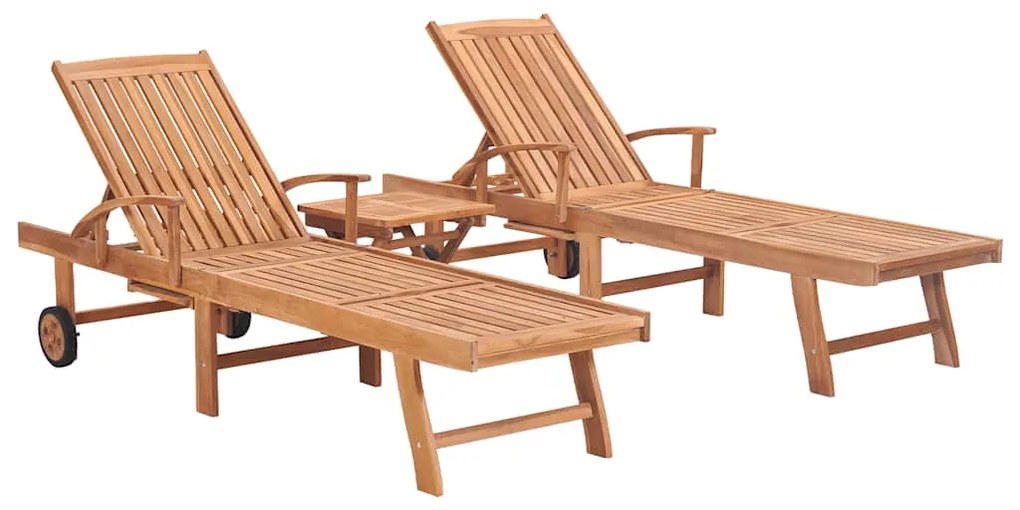 vidaXL Ξαπλώστρες 2 τεμ. από Μασίφ Ξύλο Teak με Τραπέζι