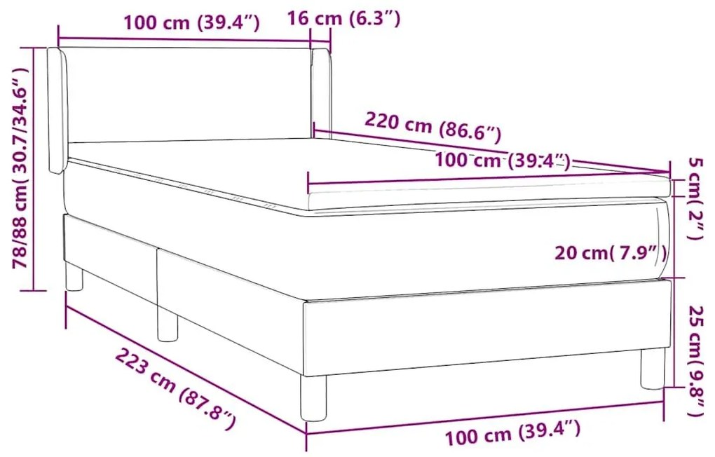 Box Spring κρεβάτι με στρώμα σκούρο μπλε 100x220 cm Βελούδινο - Μπλε