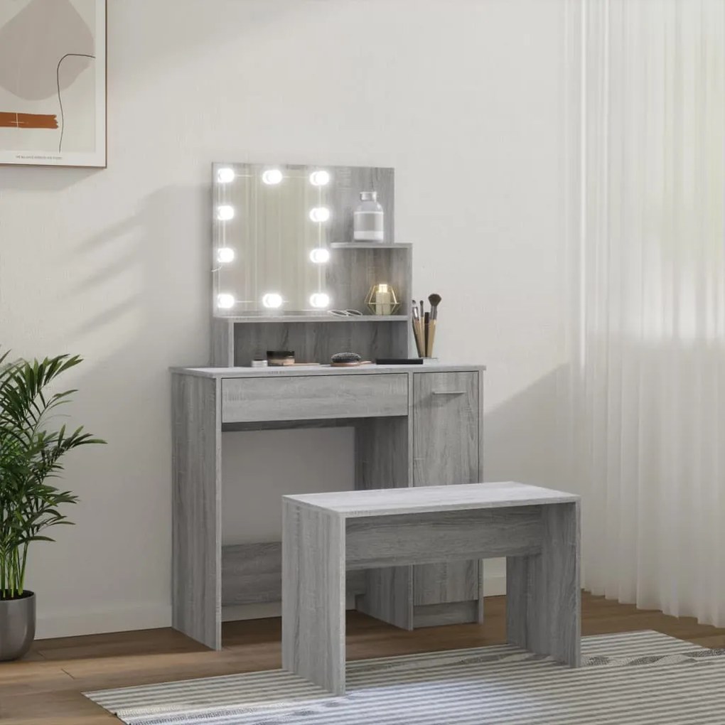 vidaXL Μπουντουάρ Σετ με LED Γκρι Sonoma από Επεξεργασμένο Ξύλο