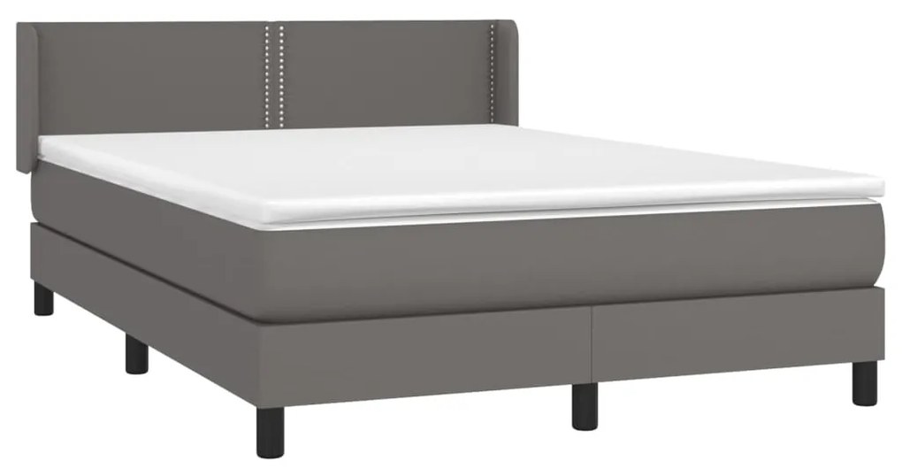 Κρεβάτι Boxspring με Στρώμα Γκρι 140x200εκ. από Συνθετικό Δέρμα - Γκρι