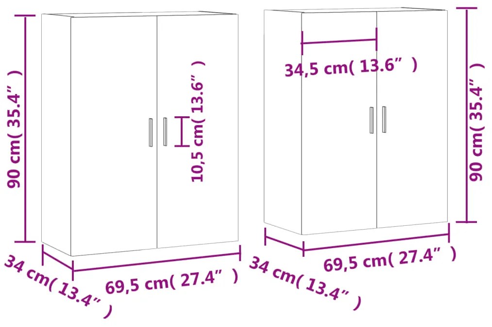 Ντουλάπια Τοίχου 2 τεμ. Καπνιστή Δρυς 69,5 x 34 x 90 εκ. - Καφέ