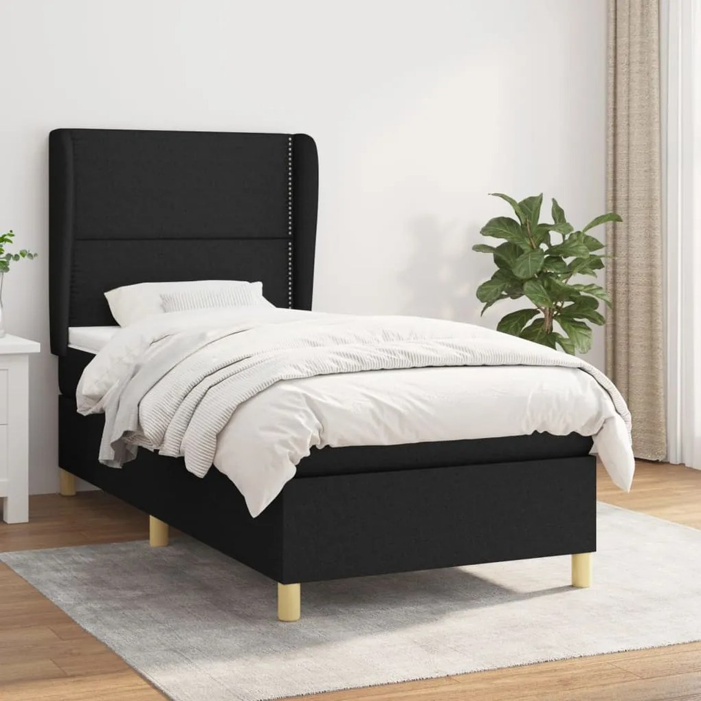 vidaXL Κρεβάτι Boxspring με Στρώμα Μαύρο 100 x 200 εκ. Υφασμάτινο