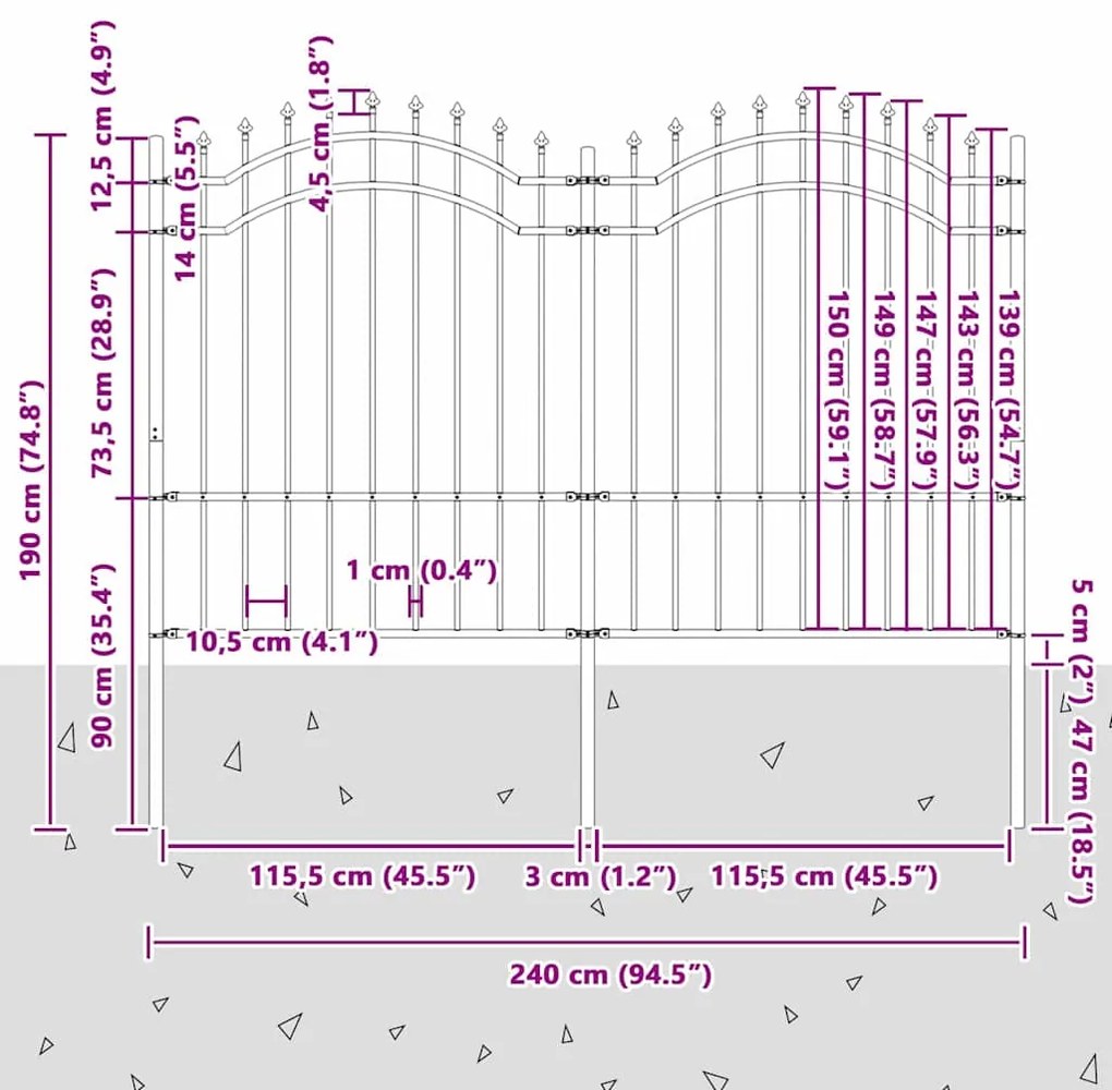 vidaXL Φράχτης Κήπου Λευκό 190 cm Ατσάλι με Επικάλυψη Πούδρας