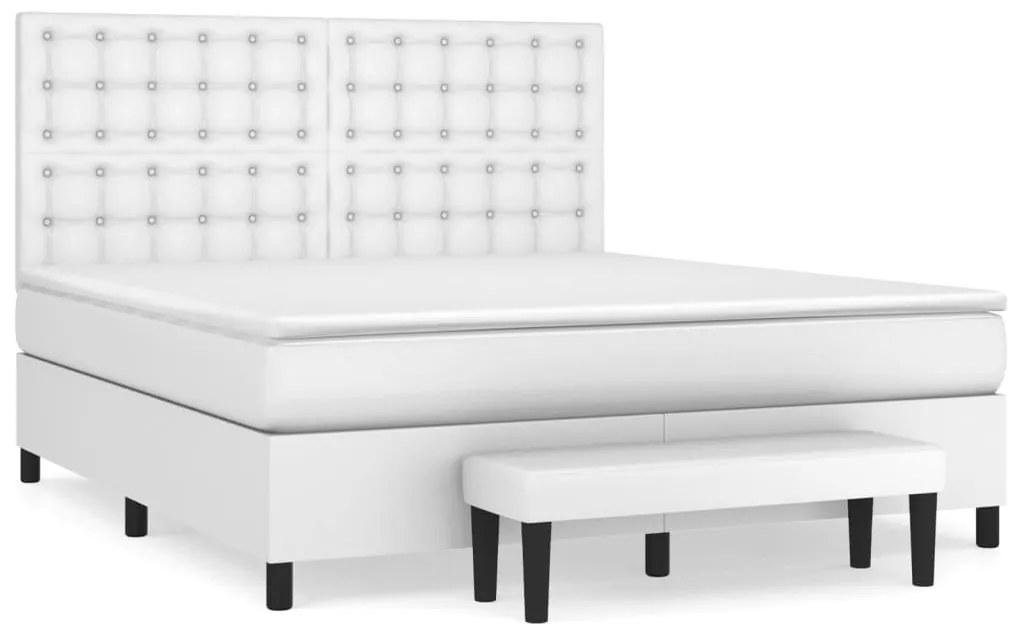 vidaXL Κρεβάτι Boxspring με Στρώμα Λευκό 180x200 εκ. Συνθετικό Δέρμα