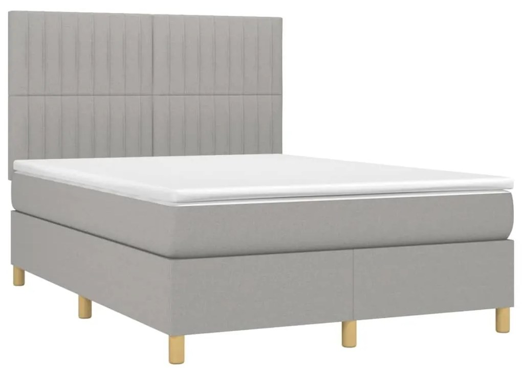 Κρεβάτι Boxspring με Στρώμα Ανοιχτό Γκρι 140x190 εκ. Υφασμάτινο - Γκρι