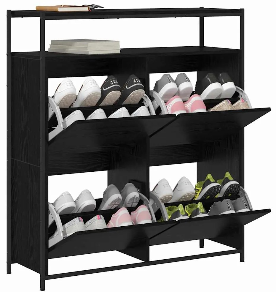 vidaXL Ντουλάπα Παπουτσιών με ράφι Μαύρη Οξυά 100 x 34 x 112 εκ