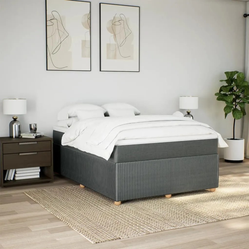 vidaXL Κρεβάτι Boxspring με Στρώμα Σκούρο Γκρι 140x190 εκ. Υφασμάτινο